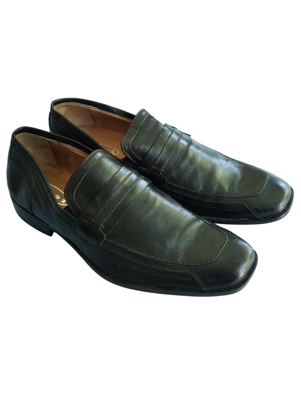 Tosi HANDMADE Black Leather Loafers Men Dress Shoe 9 Slip on Romania Square Toe